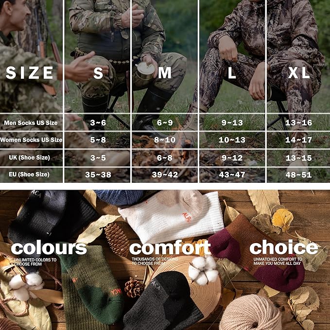 Alpaca Wool Hunting Socks 2 pairs for Men Women, Thermal Warm Compression Thick Winter Cushioned Hiking Boot Moisture Wicking
