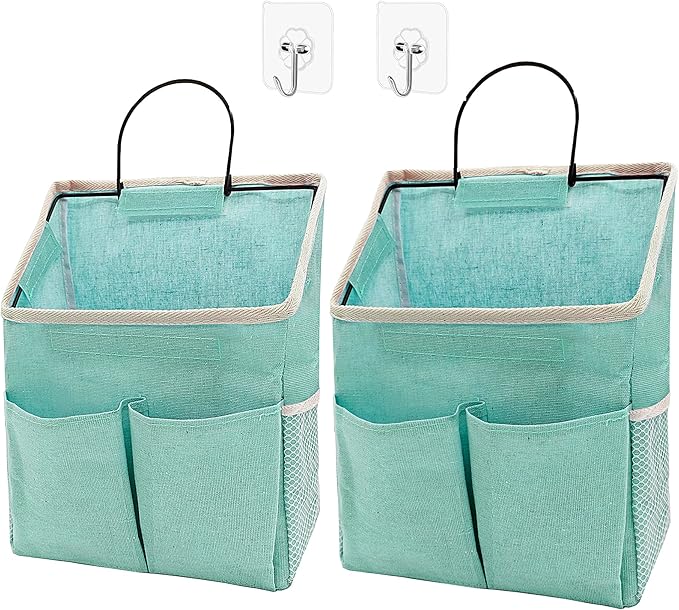2pcs Wall Hanging Storage Bag,Wall Hanging Organizer Bags with Pockets, Wall Organizer Storage for Dormitory Bathroom Bedroom Kitchen(Green)