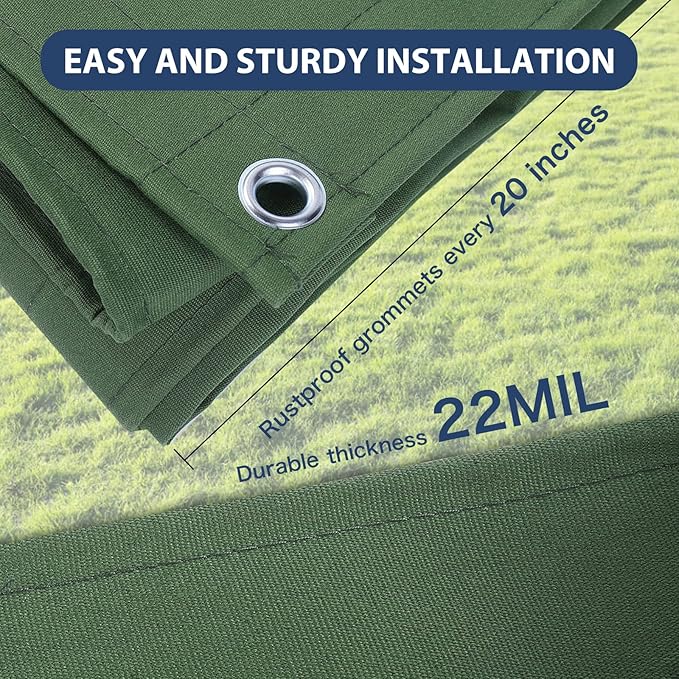 20’x24’ Canvas Tarp Heavy Duty Water Resistant Tarpaulins with Aluminum Grommets,UV Resistant, 22Mil Multipurpose Drop Cloth, 14oz Cover Sheet for Outdoor and Indoor Use with Ropes Green