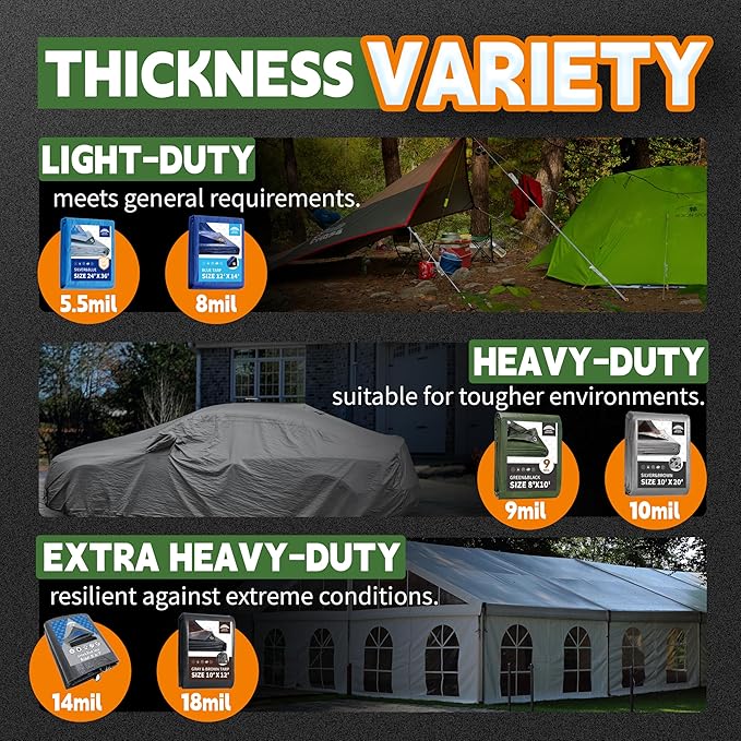 20x20 Feet Tarp Waterproof,9Mil Thick,Finished Size Tarps,UV Resistant,Durable,Multipurpose Poly Tarp Cover with Metal Grommets and Reinforced Edges,Green/Black by RAINDEWAY