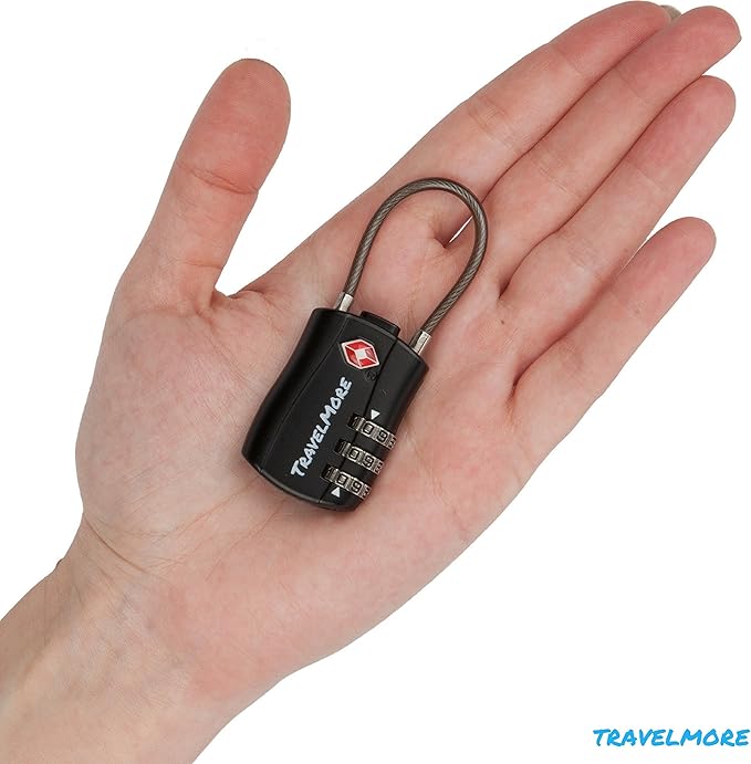 6 Pack TSA Approved Travel Combination Cable Luggage Locks for Suitcases & Backpacks - Black