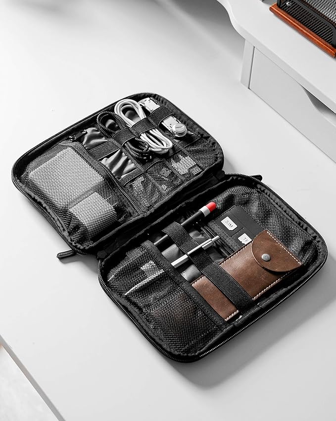 BAGSMART Electronics Travel Organizer Case, Compact Cable Organizer Bag for Phone Accessories, Power Bank, SD Card Storage, Grey
