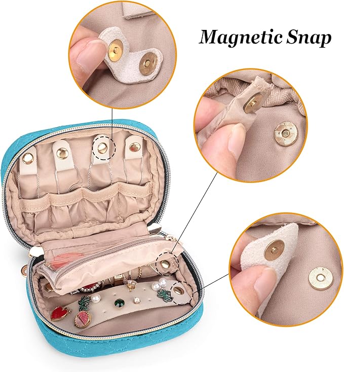 Teamoy Mini Jewelry Travel Case, Storage Organizer Bag for Earrings, Necklace, Rings, Teal
