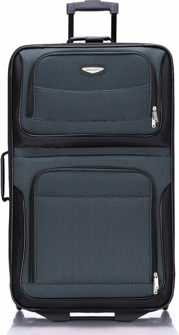 Travel Select Amsterdam Softside Expandable Rolling Luggage, Lightweight 2-Wheel Check-In Suitcase with Push-Button Handle, Navy, 29" Large
