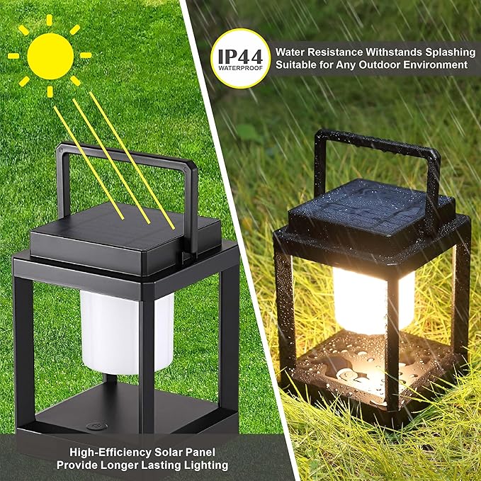 LETRY Outdoor Table Lamp, Brightness LED Nightstand Lantern, Portable Rechargeable Solar Lamp Waterproof, Touch Control Outdoor Lamps Cordless Lights Decorative for Patio/Walking/Reading/Camping