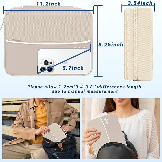 Electronics Organizer, Portable Cable Organizer Bags, Waterproof Electronic Accessories Storage Case for Cables, Cords, Charger, Phone (Three Layer-Beige)