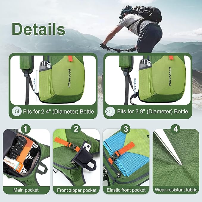 15L Small Hiking Backpack for Men Women Foldable Packable Back Pack Ultralight Hiking Daypack for Travel Camping Outdoor, Olive Green