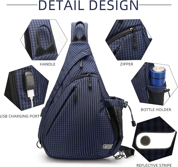 Water-Proof Sling bag/Crossbody Backpack/Shoulder Bag with USB Charging Port for Travel, Hiking, Cycling, Camping