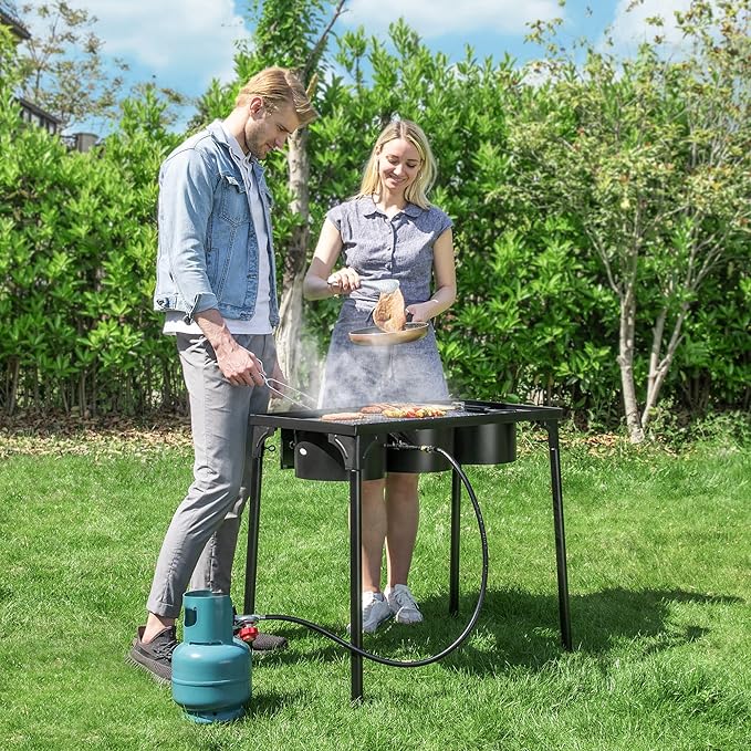 VIVOHOME 225,000 BTU Outdoor 3-Burner Propane Gas Stove, Heavy-Duty Camping Cooker with Detachable Legs Stand, Ideal for Backyard, Camping, and Outdoor Cooking