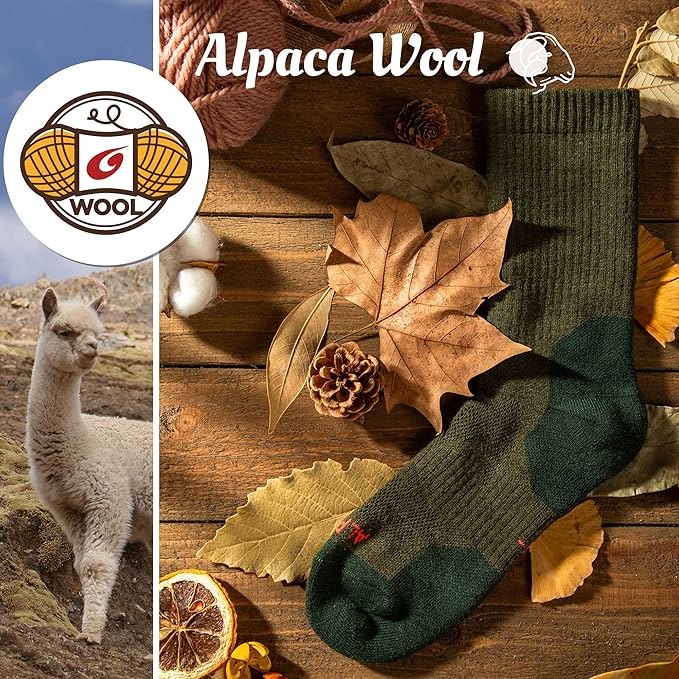 Alpaca Wool Hunting Socks 2 pairs for Men Women, Thermal Warm Compression Thick Winter Cushioned Hiking Boot Moisture Wicking
