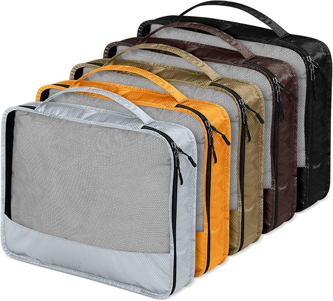5 Pcs Packing Cubes for Suitcase Large Travel Cubes Carry on Luggage Organizer Bags for Clothes Accessories(L,Apricot)