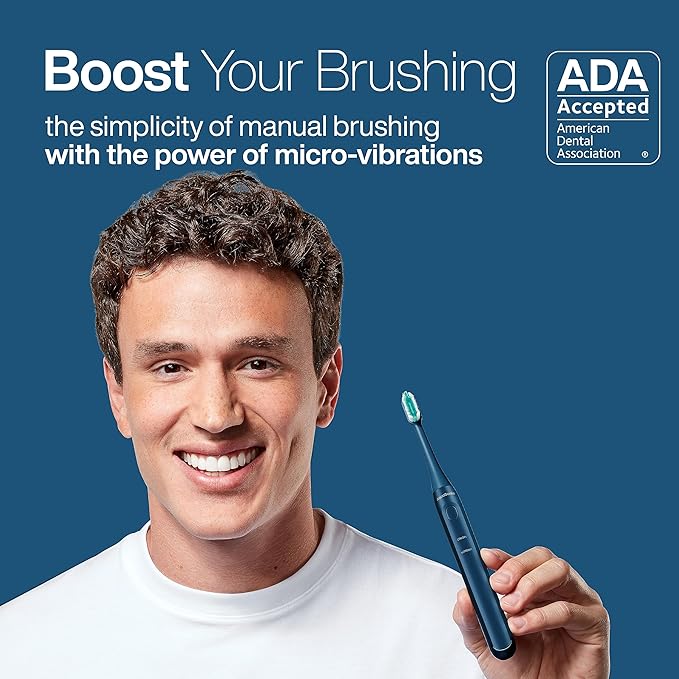 Aquasonic Icon ADA-Accepted Rechargeable Toothbrush | Magnetic Holder & Slim Travel Case | 2 Brushing Modes & Smart Timers | Gentle Micro-Vibrations (Navy)