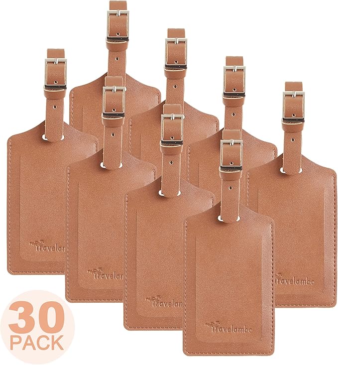 8 Pack Leather Luggage Travel Bag Tags by Travelambo
