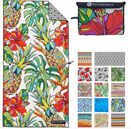 ECCOSOPHY Microfiber Beach Towel - Sand Free Towels are Quick Dry, Light Weight, Super Absorbent - Perfect Pool, Travel, Cruise, Camping Essentials - Oversized Extra Large for Adults 71x35 in