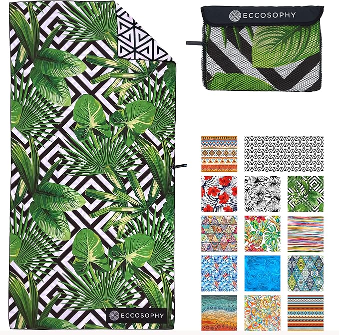 ECCOSOPHY Microfiber Beach Towel - Sand Free Towels are Quick Dry, Light Weight, Super Absorbent - Perfect Pool, Travel, Cruise, Camping Essentials - Oversized Extra Large for Adults 71x35 in