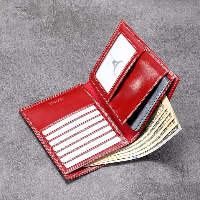 HISCOW Italian Leather Passport Holder for Travel - RFID Blocking Wallet Cover with Secure Organizer for Men & Women, US & Foreign Trips, Antiqued Red
