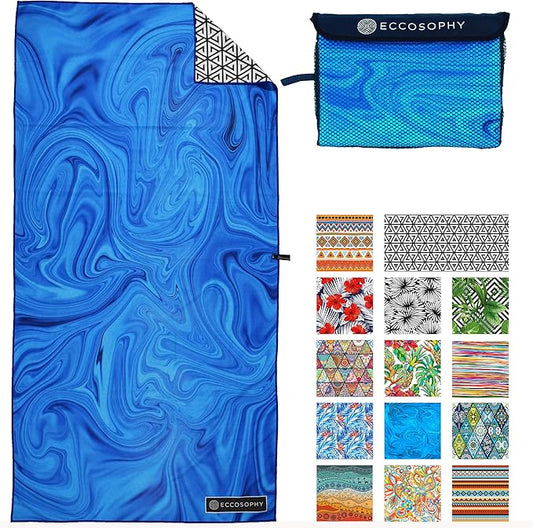 ECCOSOPHY Microfiber Beach Towel - Sand Free Towels are Quick Dry, Light Weight, Super Absorbent - Perfect Pool, Travel, Cruise, Camping Essentials - Oversized Extra Large for Adults 71x35 in
