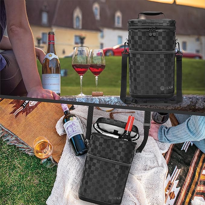 opux 2 Bottle Wine Carrier Tote, Insulated Leakproof Wine Cooler Bag, Wine Travel Bag Tote for Picnic BYOB Beach, Portable Wine Bottle Carrying Case, Gift for Wine Lover Women Men Christmas