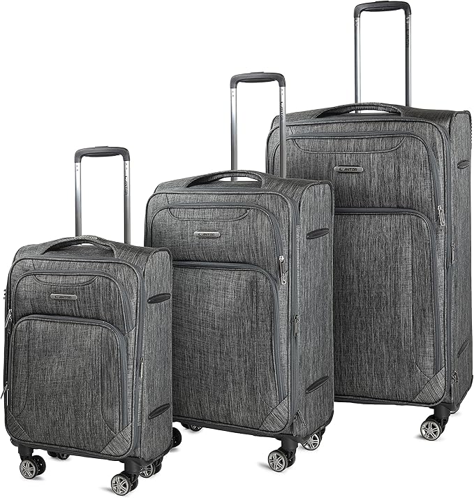 Cantor Ultra Lightweight Softside Luggage with Spinner Wheels, Set of 3, Expandable Suitcase with Retractable Handle and ID Tag, and Interlocking Zippers with TSA Lock