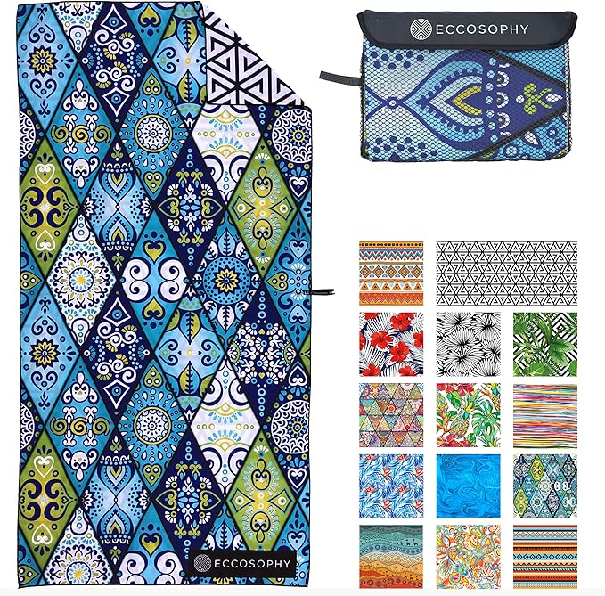 ECCOSOPHY Microfiber Beach Towel - Sand Free Towels are Quick Dry, Light Weight, Super Absorbent - Perfect Pool, Travel, Cruise, Camping Essentials - Oversized Extra Large for Adults 71x35 in