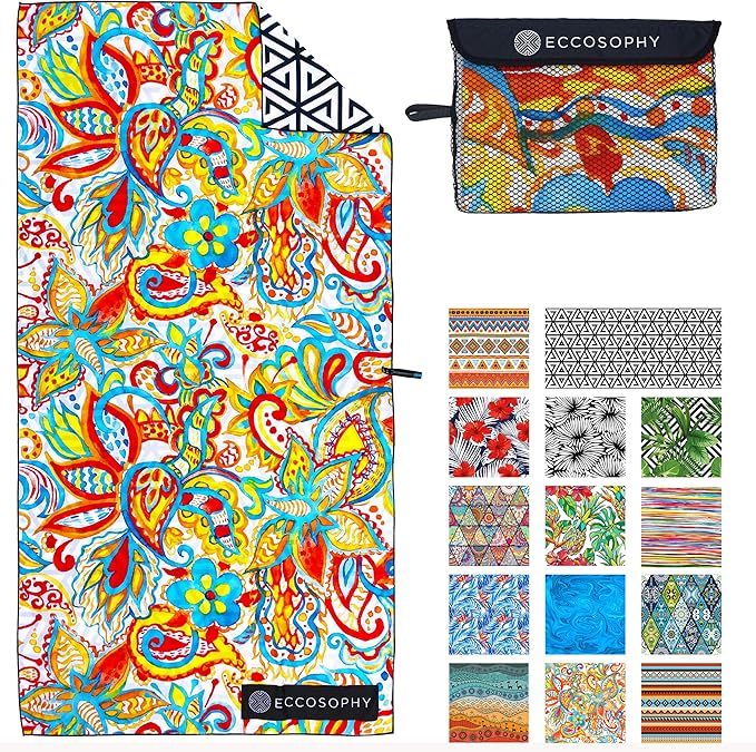 ECCOSOPHY Microfiber Beach Towel - Sand Free Towels are Quick Dry, Light Weight, Super Absorbent - Perfect Pool, Travel, Cruise, Camping Essentials - Oversized Extra Large for Adults 71x35 in