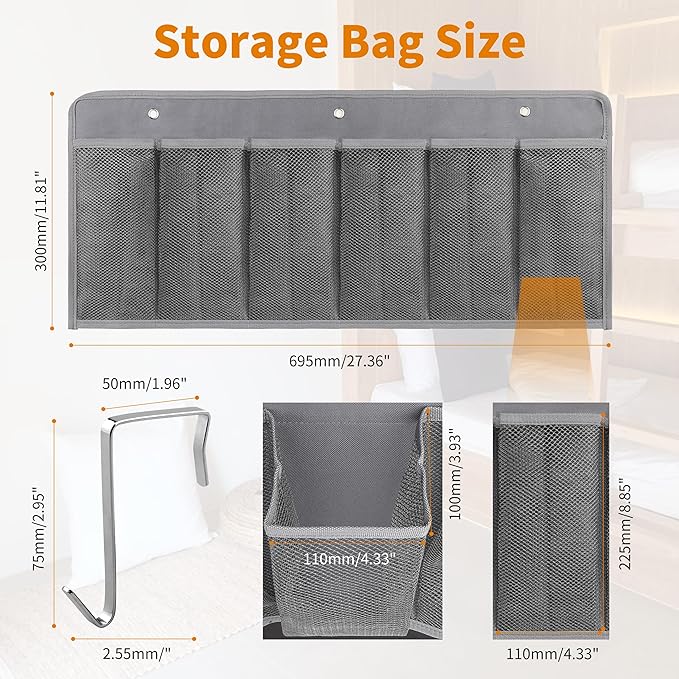 RV Shoe Pockets 6 Large Pockets Heavy Hanging Bedside Storage Organizer with Sturdy Hooks Storage Pockets Hangs on bed for Shoes Toys and Tool Accessories