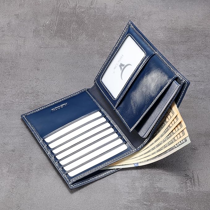 HISCOW Italian Leather Passport Holder for Travel - RFID Blocking Wallet Cover with Secure Organizer for Men & Women, US & Foreign Trips, Antiqued Blue