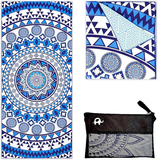 Elite Trend Microfiber Beach Towel for Adults with Bag - Extra Large 78x35 inch Lightweight Sand Free Quick Dry Towel for Travel, Swimming, Yoga, Camping (Blue Angel)