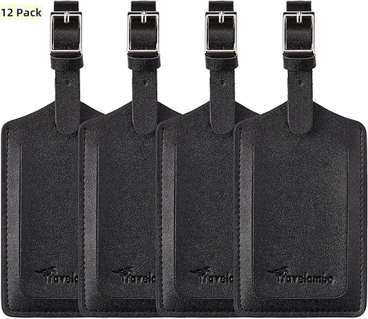 Travelambo Luggage Tags for Suitcases PU Leather Travel Tags Bag Tags Privacy Protection Travel Essentials