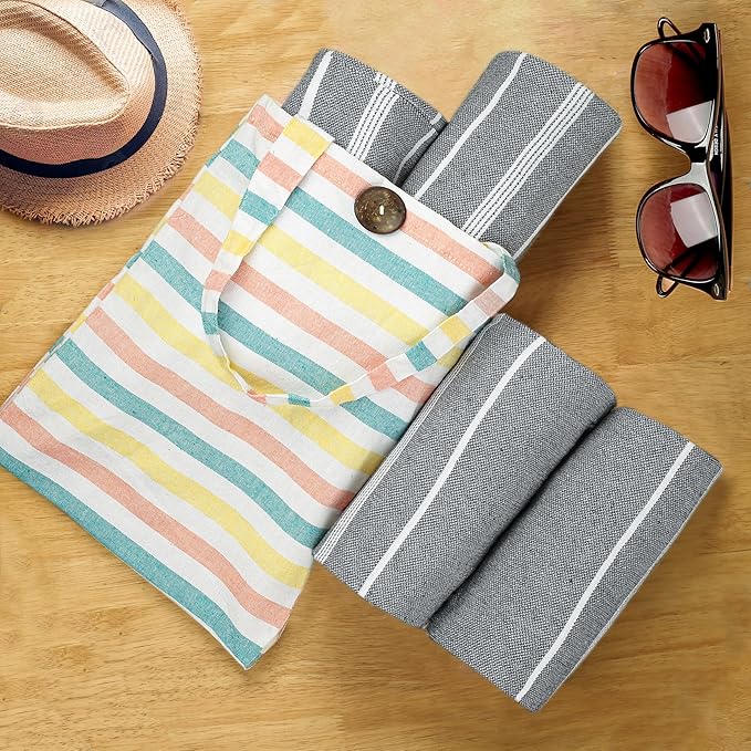 HILLFAIR Cotton Turkish Beach Towels, Quick Dry Lightweight Sand Free Peshtemal Towel for Bath Swim Yoga Spa Travel, Beach Accessories, Oversized Cotton Turkish Towels (39 x 72 inch- 4 Pack Grey)