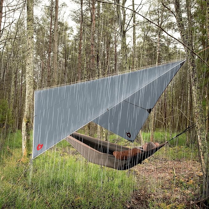 Rain Fly 10x10 Lightweight Survival Camping Tarp; 100% Waterproof; Makes a Great Backpacking Tarp or Hammock Shelter; Comes in Multiple Colors, Survival Bracelet Included; Grey